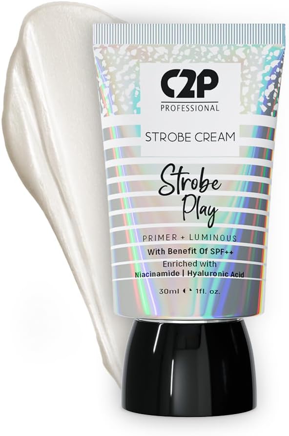 C2P Pro Strobe Cream for Face Glow Gold 30g | 3-in-1 Glow Booster | Primer + Highlighter + Moisturizer | SPF++ Niacinamide & Hyaluronic Acid | Dewy Glow for All Skin Types