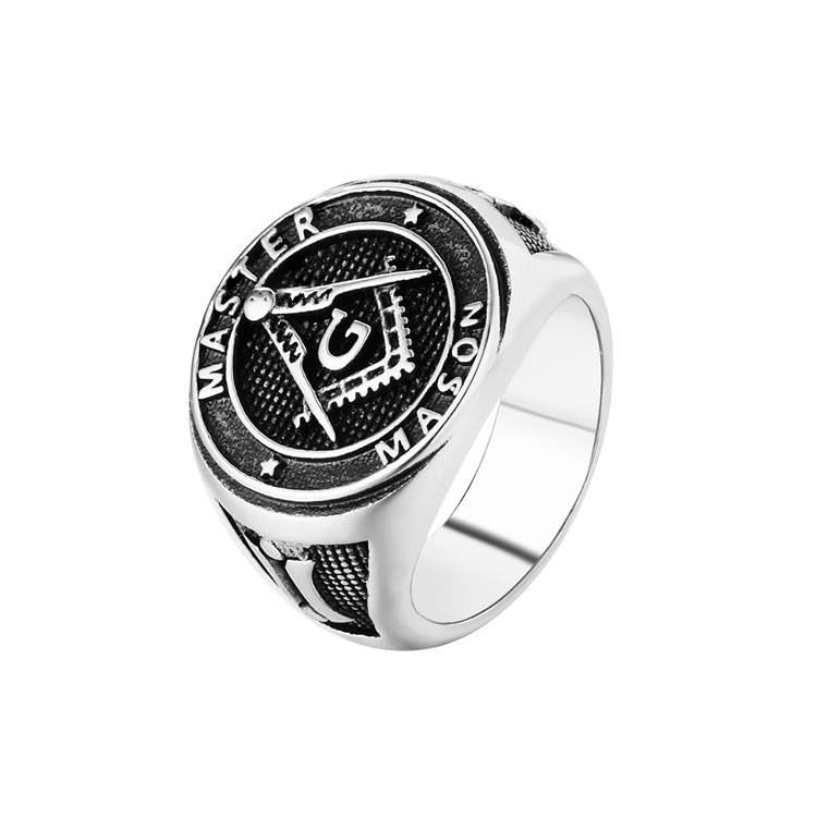 Master Mason Masonic Ring for Men, Silver-Tone Freemason Square & Compasses G Symbol Statement-picture-22