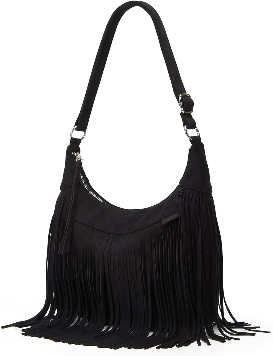 Suede Fringe Crossbody Bag for Women Ladies Stylish Leather Shoulder Bag Purse Handbag Fall Winter Spring 2024