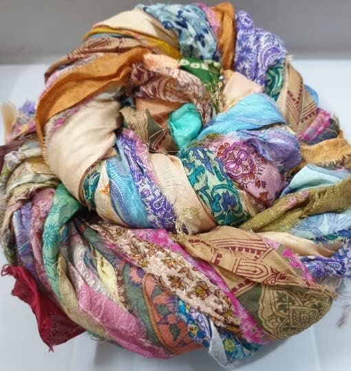 Image of 42 Yards Unstitched Sari Silk Yarn Ribbon Tassels SKEINS Muted Dull Shades Journal Scrapbook Craft Project Decor DLLNG