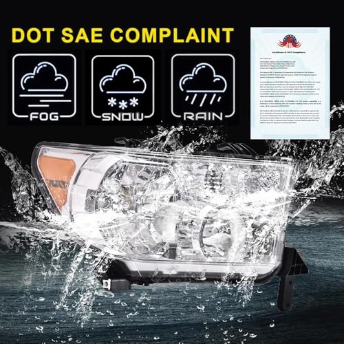 Image of GRAND ORANGE Headlights Assembly Compatible with Toyota Tundra 2007-2013, Fit Toyota Sequoia 2008-2017 Driver & Passenger Side 811100C051 811500C051 TO2503171 TO2502171 Clear Lens Chrome Housing