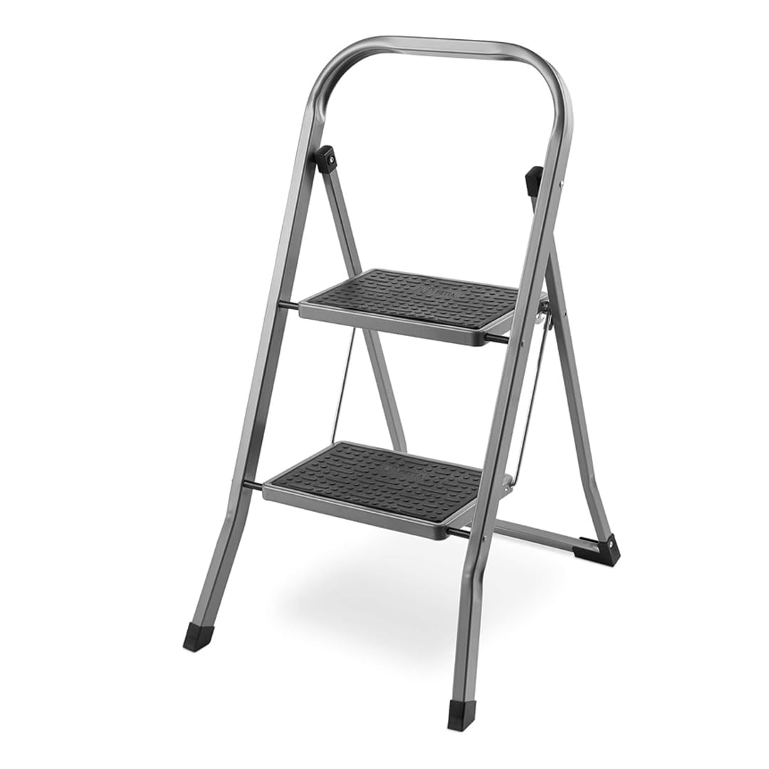 Heavy Duty 2 3 4 Step Ladder Foldable Anti-Slip Mat Tread Stainless Steel Stool Ladders Collapsible For Compact Stotage Portable DIY Steppladder for Kitchen Home Office Shop Garage (2 Step Ladder)