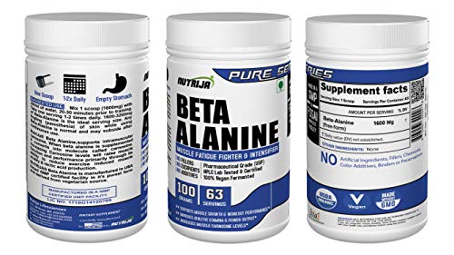 Image of NutriJa Beta Alanine Powder 100g - Unflavoured | Pre Workout Amino Acid Supplement | For High Intensity Training, Workout Endurance & Active Lifestyle | Gym Supplement