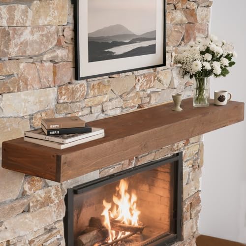 GoCampDirect Fireplace Mantle Shelf - 54×8×3Inch Handcrafted Wall Floating Mantel Shelf for Over Fireplace - Rustic Traditional Wooden Fireplace Mantels with Invisible Heavy Duty Wood Bracket