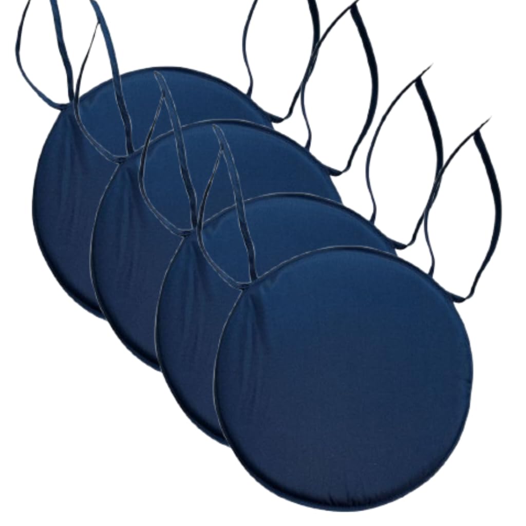 L S U 35cm Round Seat Pads with Ties Waterproof Bistro Chair Cushions for Garden Patio Office Chairs (NVY PK 4)