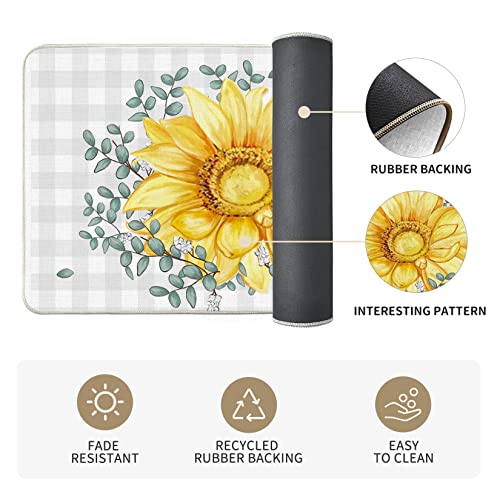 Artoid Mode Buffalo Plaid Eucalyptus Sunflower Spring Kitchen Mats Set Of 2, Summer Home Decor Low-Profile Kitchen Rugs For Floor - 17X29 And 17X47 Inch #TOP5