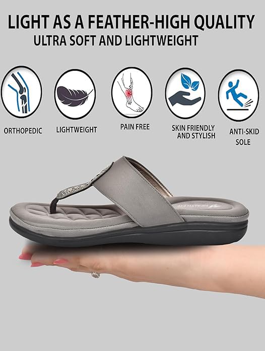 Image of HEALTH FIT EXTRA SOFT Women's Comfortable Memory Foam Doctor Slippers /Flip-Flops|Fashionable Casual & Stylish|Lightweight & Breathable|Outdoor Synthetic Casual Chappals Sandals Ladies & Girls HF23