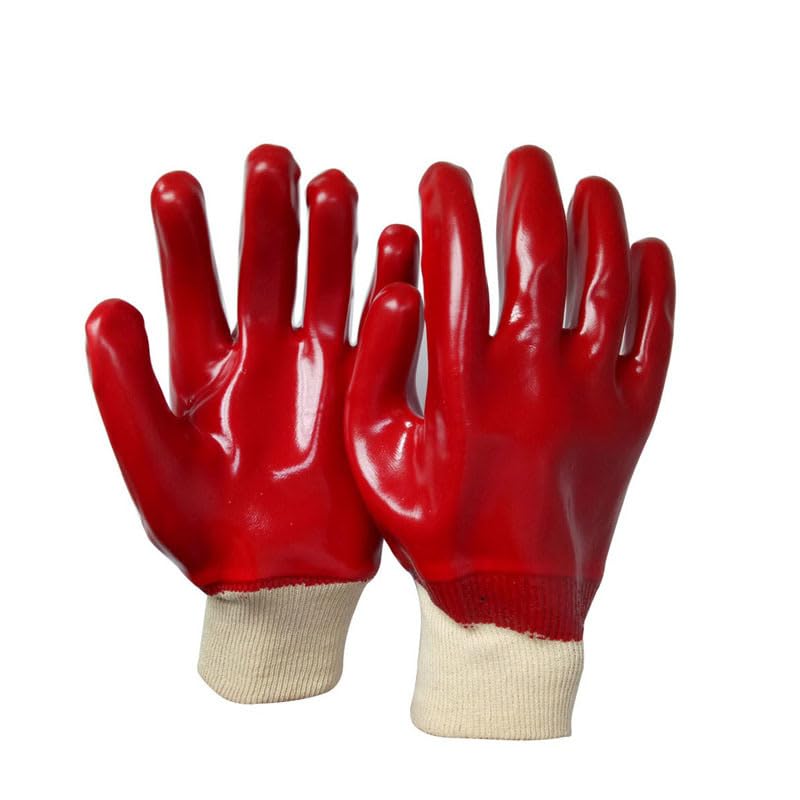Supreme TTF Pack of 6 Pairs Red Pvc Coated Gloves Size Large - Elasticated Cuffs for Comfort, Tear Resistant | Diy Health & Safety Work Gloves, Flexible & Comfy
