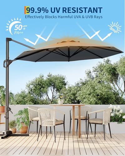 10FT Cantilever Umbrella Outdoor Patio Umbrella w/Base Included Market Offset Umbrella Sun Shade Windproof with 360-Degree Rotation for Patio Garden Deck Pool, Navy Blue