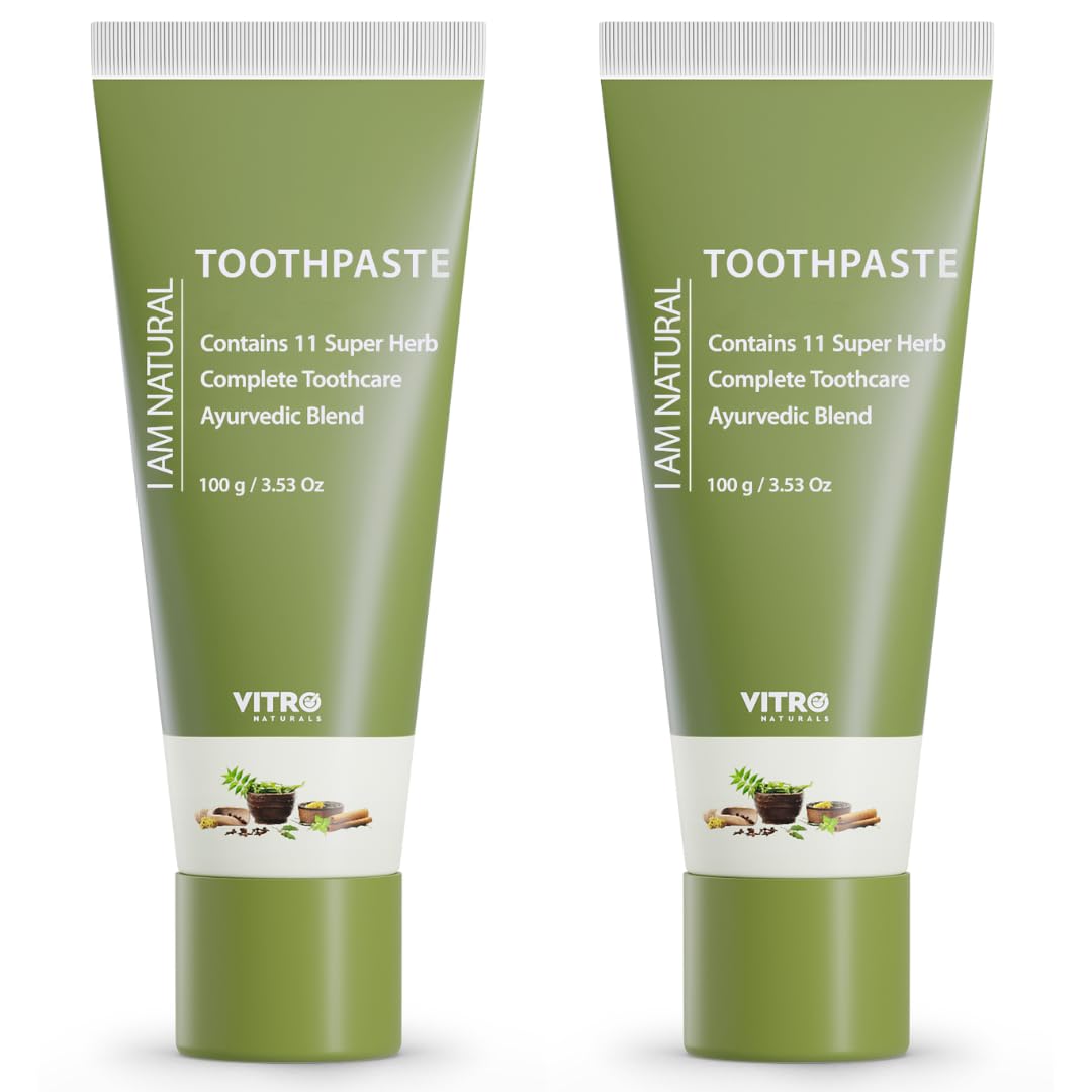 VITRO Toothpaste , This Herbal Paste is made of Babool, Neem, Meswak, Vajradanti, Mint, Clove and other Ayurvedic herbs | Fluoride Free (Pack of 2 X 100gm)