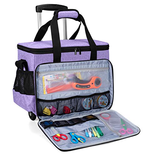 Yarwo Scrapbook Bag On Wheels, Rolling Scrapbook Storage Tote With Detachable Trolley, Purple #TOP2