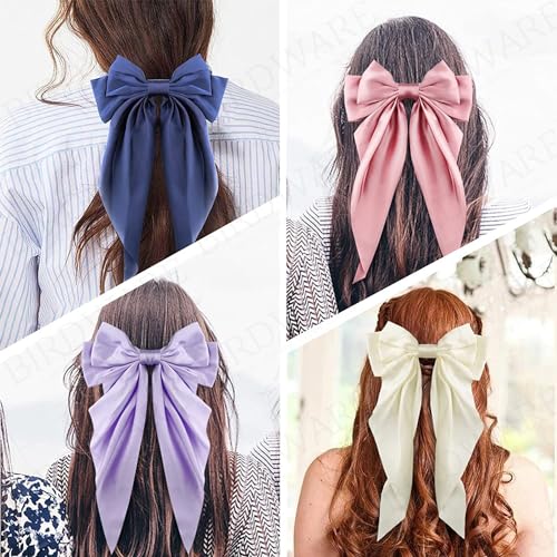Image of BIRDWARE Black Hair Ties for Women Girls, Seamless Thick Black Hair Band, Multi color Elastic Hair Ties No Damage Ponytail Holder (Multi Color Big Bow Barrate-6 Pc)