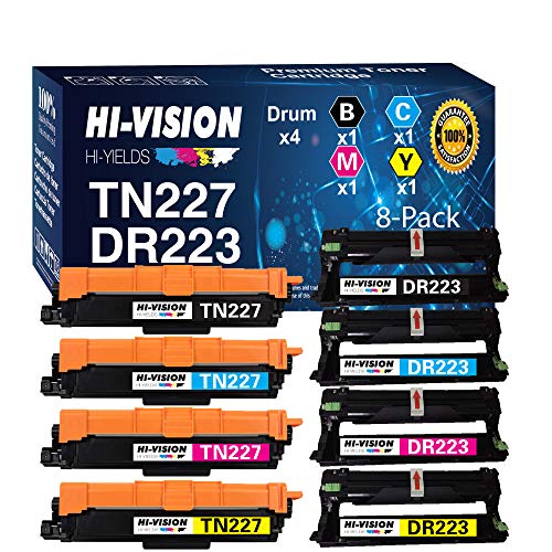 60% Off Discount (BCYM, 8-Pack) HI-VISION HI-YIELDS Compatible DR-223CL DR223CL Drum Units & TN-227 TN227 Toner Cartridge Replacement (with Chip,High Yield), for HL-L3210CW HL-L3270CDW HL-L3290CDW MFC-L3710CW