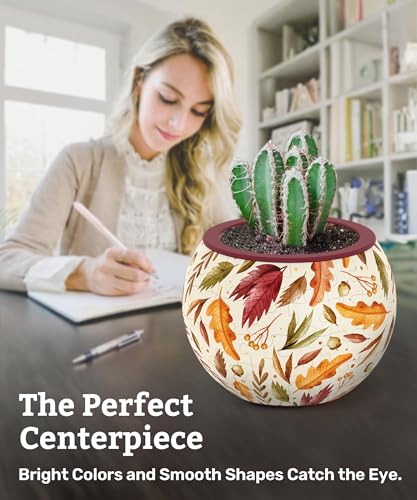 Image of PieceRelax 3D Puzzle Planter 80 Pieces - Flower Pot - Dancing Leaves in Fall, for Mom, Home Decor Flower Pots for Indoor Cactus, Succulents Pots [K1108]