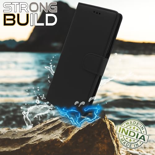 Image of Cover for Vivo T5x 5G / Y51 Pro 5G / iQOO Z11x 5G, Wallet Style, Leather Finish, Magnetic Closure, Inbuilt Stand, Card Pocket (Black)