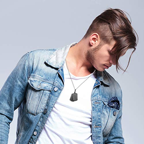 JewelryWe Dog Tag Halskette Herren: Schwarz Edelstahl 2 Glänzend Poliert Erkennungsmarken Hundemarke Anhänger Kette mit Zirkonia Militärische Armee Stil Schmuck Geschenk für Männer