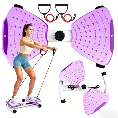 Pilates Board Hüfttwister Bauchmuskeltrainer Twist Waist Disc Borad mit 2 Widerstandsbändern für Core-Training Schlanke Taille (Lila)