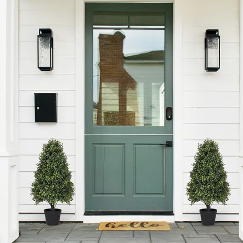 30" Boxwood Topiary Trees Artificial Outdoor Set of 2, UV Resistant Faux Plants for Front Porch Planters, Realistic Cone-Shaped Fake Bushes & Shrubs, 2.5ft Evergreen Decoration - Image 3