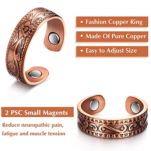 MTLEE 2 Pcs Magnetic Copper Rings for Women and Men - Adjustable Vintage Thumb Ring Jewelry for Fingers Pain Relief (Bronze)2