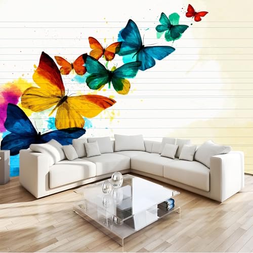 Fotomurales 200 x 140 cm, Mariposa Acuarela Notas Musicales Murales Papel Pintado, Decoración de Paredes, para salón Dormitorio Habitación Infantil Fondo de Tv Decoración, Minimalismo
