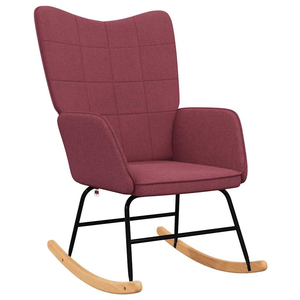 Silla mecedora con taburete de tela color burdeos, acolchada, silla de relax con reposabrazos y estructura de madera para salón, dormitorio, habitación de bebé, ergonómica para relajarse y