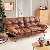 AMICLIBER Futon Sofa Bed Couch Convertible Sofa, Memory Foam Futon Sleeper Sofa Loveseat Convertible Couch Bed for Small Compact Living Spaces,Apartment,Brown Faux Leather (Brown)