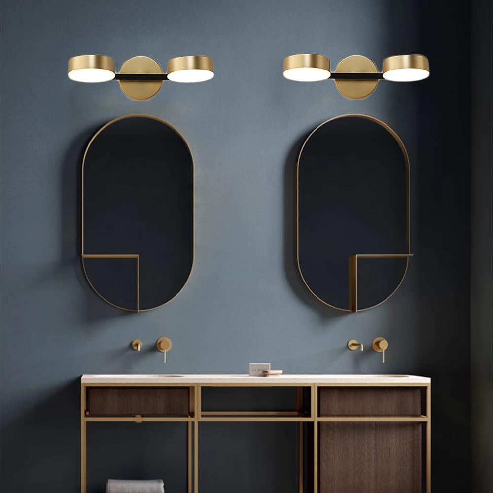 Mengjay Apliques LED Pared Interior,Aplique Espejo Baño, 360°Lámpara de Pared Giratoria Moderno Dorado Lámpara de Cabecera con 3 Temperaturas para Dormitorio Salón Cocina Baño (2 Luces)