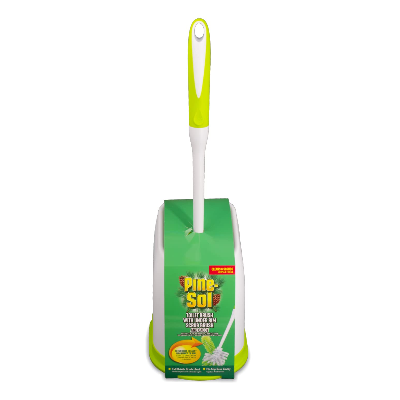 Pine-SolToilet Bowl Cleaner Brush with Holder | Heavy Duty Cleaning Wand with Under The Rim Scrubber, Non-Slip Handle, Storage Caddy | Bathroom Supplies, Yellow, Green