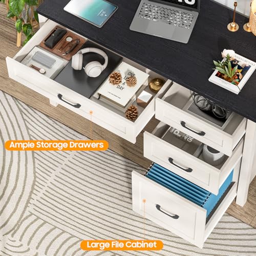 Image of Vabches Farmhouse 47 inch Executive Desk, Computer Desk with File Drawer, Black