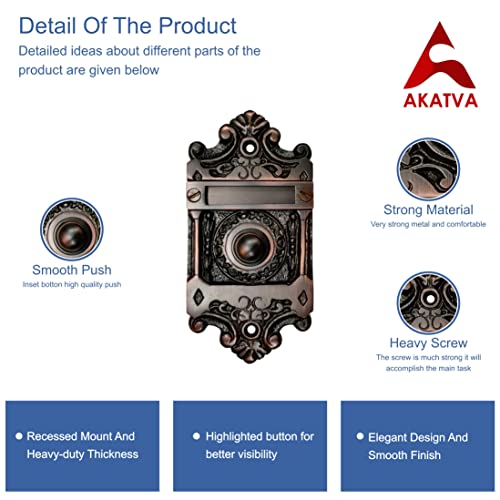 Akatva Door Bell Button – Bell Push Button – Doorbell Chime Wired - Doorbell Button Wired – Door Bell Ringer Button – Doorbell Button Replacement – Wired Doorbell Button - Oil Rubbed Bronze Finish #TOP6