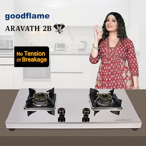 Image of goodflame Aravath 2 Burner Stainless Steel Gas Stove for Kitchen | Heavy 2MM SS Body | Brass Burners | 2 Year Warranty | ISI Certified | Manual Ignition | LPG Ready and PNG Compatible, (Silver)