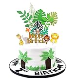 LEBERY Jungle Safari Animal Cake Toppers, 10pcs Jungle Safari Animal Birthday Cake Topper Cupcake...