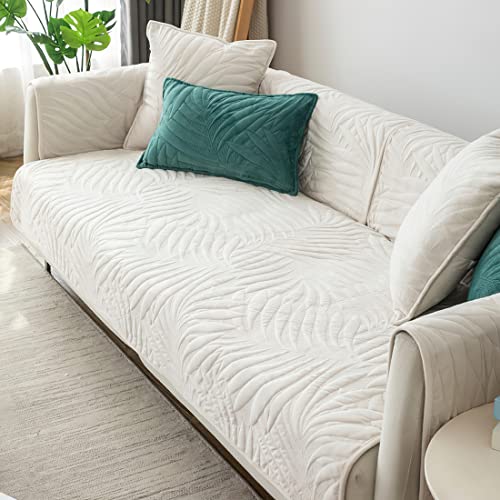 Vctops Tropical Leaves Sofa Slipcover Plush Soft L Shape Sofa Cover Non Slip Solid Color Sectional Couch Cover Furniture Protector Cover For Pets Kids Children Dog Cat (Cream,43"X94") #TOP18