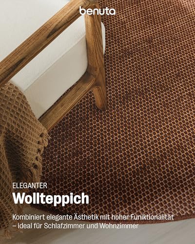 benuta Pure Wollteppich Rocco - Braun 150 cm Rund - Handgewebt - Im Style: Wolle, Uni, Boho, Hygge & Cozy, Minimalistisch - Pflegeleicht für Wohnzimmer Schlafzimmer