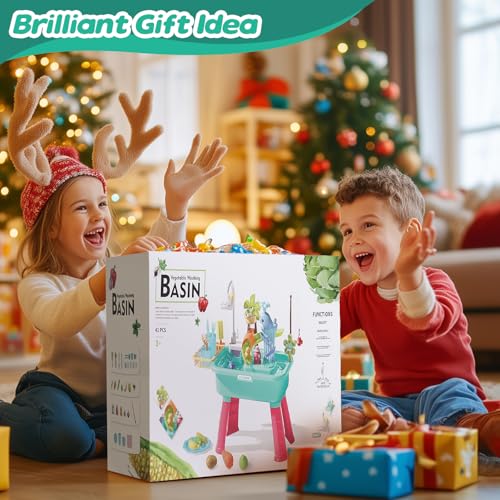 4-in-1 Electric Water Table Toy for Toddlers, Kitchen Play Sink Toys with Running Water for Kid with Water Pump,Animals, Food, Tableware,Color Changing Pretend Role Birthday Toy for Boy and Girl - image 7