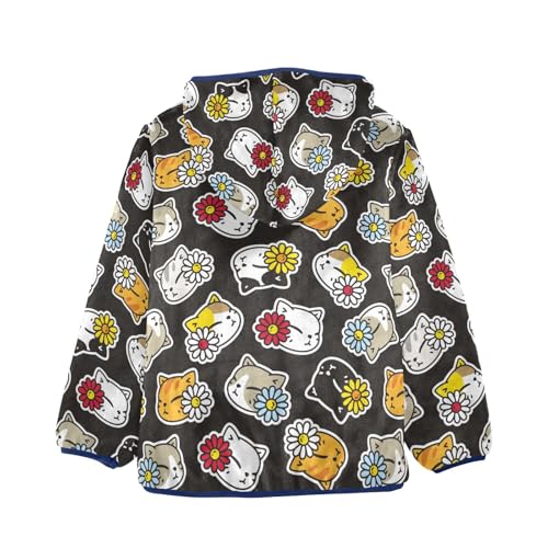 Kitten and Daisy Flower Girls Fleece Jacket Girls Fall Jacket Girls Zip Up Hoodie Girls Sherpa Jacket 2-10T2