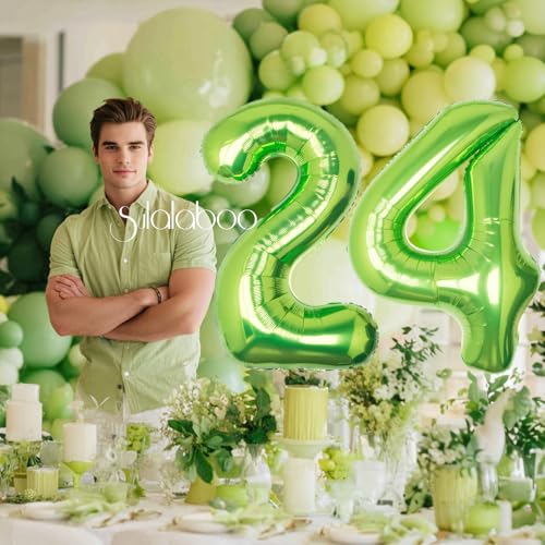 Image of 40 Inch Green Number 24 Balloon Lime Big Large Helium Number 0-9 | Giant Digital 24th Foil Mylar Party Balloon for Birthday Party Anniversary Graduation Decorations