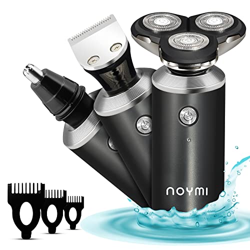 NOYMI Men Shaving Machine 3 In 1 Beard Shaver Trimmer | Waterproof Cordless Razor Grooming Kit With Hair Clippers | Rechargeable USB Charging (Shaver + Nose Trimmer) Up To 90 Min Of Shaving, Black