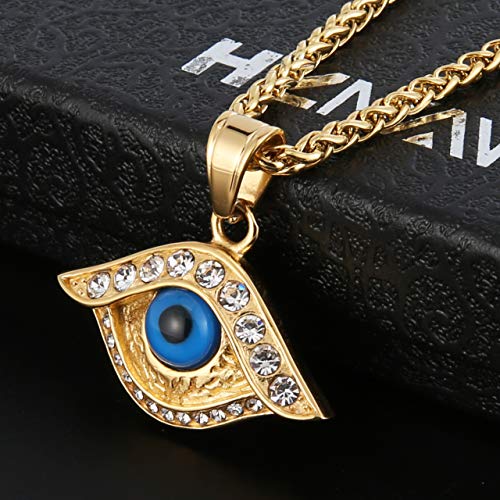 HZMAN 18k Gold Plated Iced Out Evil Eyes Necklace Nazar Boncuğ Protection Pendant Stainless steel Pendant3