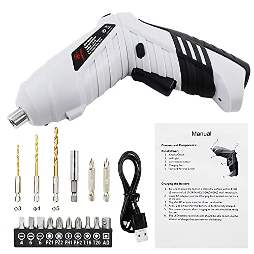iKenta Cordless Drill, Impact Drill Set, Power Drill Screwdriver, ReCharging LED Electric Drill Combo Kit for Drilling Wall Floor Metal Wood Bricks
