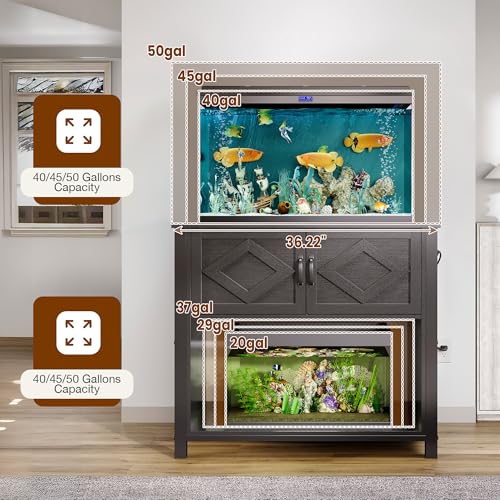 Image of 40-50 Gallon Fish Tank Stand with Power Outlets, Double Fish Tank Stand Table with Cabinet, 660LBS Capacity Heavy Duty Metal Aquarium Stand