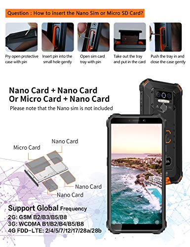 Rugged Smartphone Unlocked OUKITEL WP5(2020) Android 10 Cell Phone 8000mAh Battery 4GB+32GB Triple Camera 4 LED Flashlights IP68 Waterproof Phones 5.5 Inch Dual Sim GSM 4G, GPS, Bluetooth, WiFi