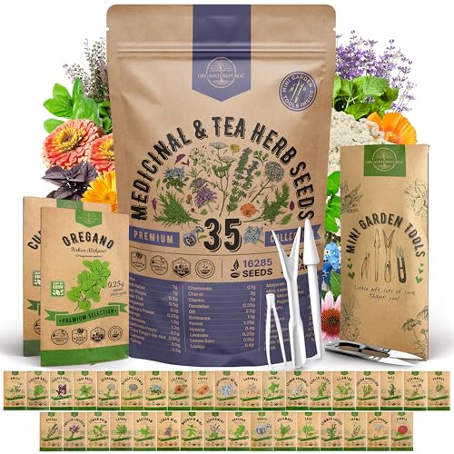 35 Medicinal & Tea Herb Seeds Variety Pack for Indoor &...