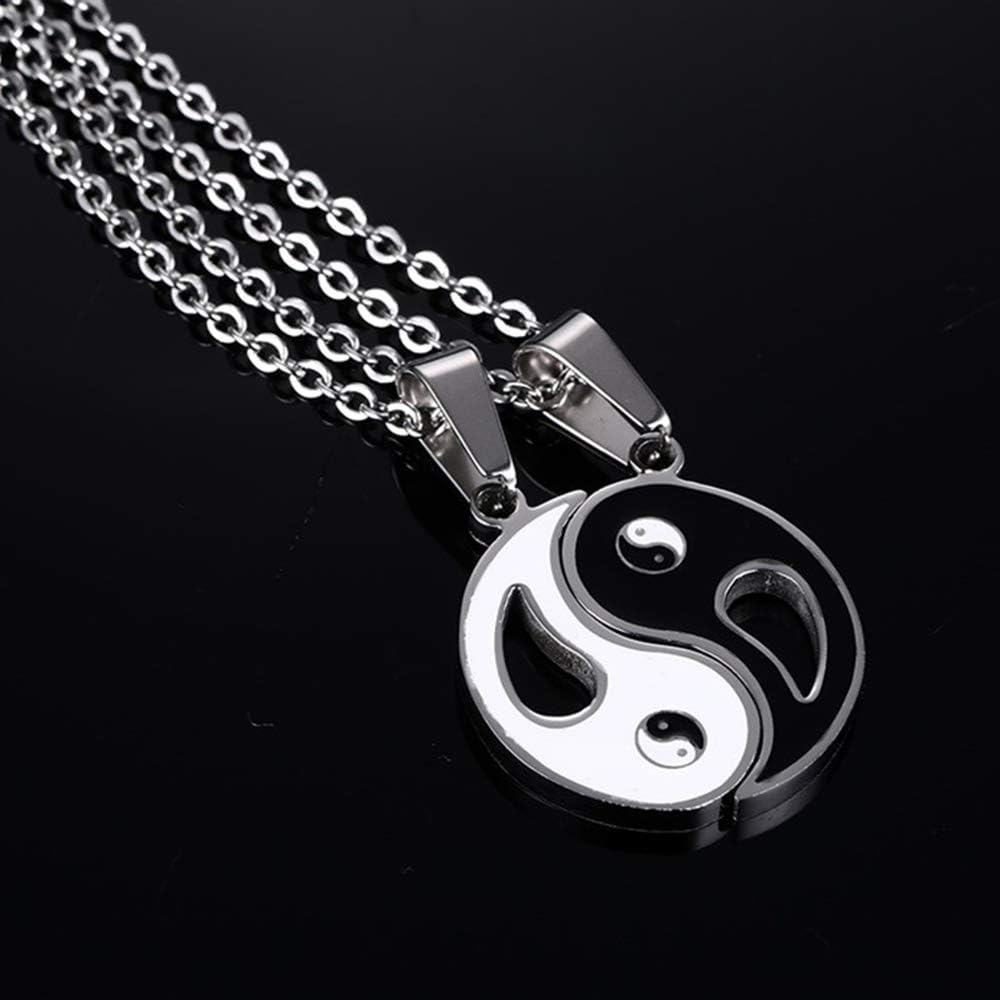 2 Pieces Yin Yang Bff Couples Pendant Necklace Chain for Women Mens Boys Girls Personalized Matching Puzzle Diagrams Stainless Steel Necklaces 19.6" Gifts for Girlfriend Boyfriend Birthday Sister Xmas: Clothing, Shoes & Jewelry