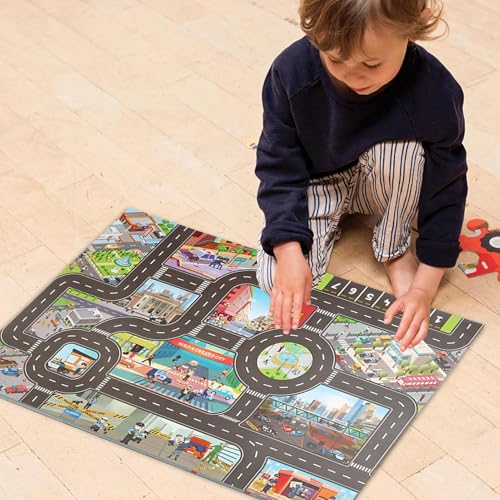 Spielmatte für Kinder auf der Fahrbahn - Aktivitätsdecke in Jumbo-Größe, waschbare Kippdecken, rutschfester Boden, detaillierter Stadtplan, Poolstaub | Wendereisestadtspielmatte für Kinder