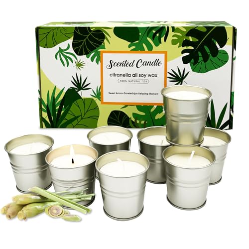 Citronella Candles Outdoor Indoor - 100% Natural Soy Wax Mosquito Bug Repellent Candles for Outdoor Indoor Use, Home Decor & Relaxing Moments (8)