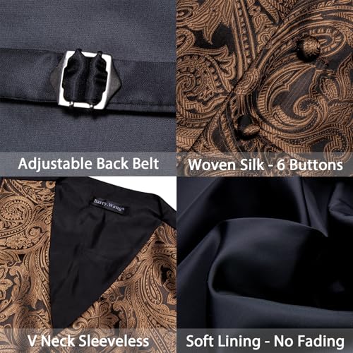 Image of Barry.Wang Men's Suit Vest Tie Bowtie Set Formal Silk Paisley Waistcoat Hanky Cufflinks Lapel Pin Set Wedding Party 7PCS