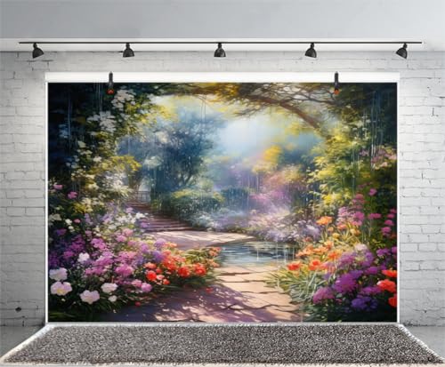 Fondo fotográfico jardín primavera 10x8ft vinilo miniatura 5