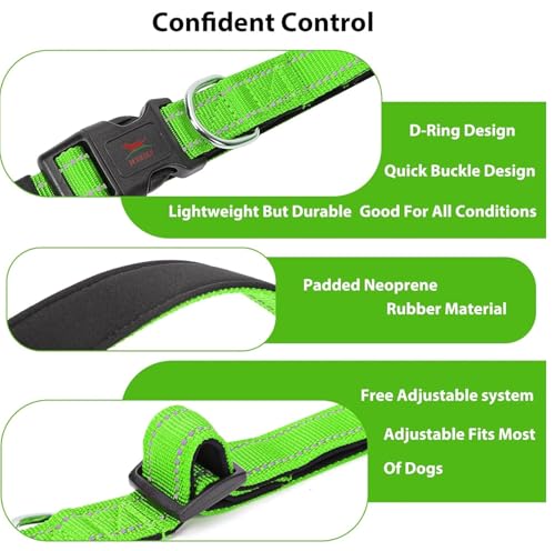Image of Petology Reflective Adjustable Dog Collar for Medium Dogs (30-40 cms) | Soft Neoprene Padded Nylon Pet Collar with Safe & Quick Release Buckle | Comfortable, Lightweight & Durable