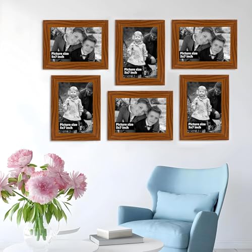 Image of Art Street Decorative Premium Set of 6 Individual Wall Hanging Picture Frame for Home, Living Room, Study Room Decor & Office Decor(5 x 7 Inch Picture Size) - Brown